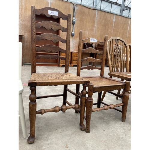 2938 - TWO LANCASHIRE ELM DINING CHAIRS, KITCHEN WINDSOR CHAIR, REGENCY STYLE CHAIR AND PAINTED CHILDS CHAI... 