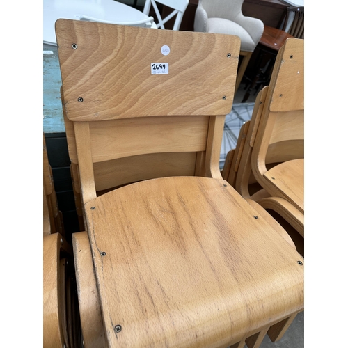 2699 - SIX MORLEYS FURNITURE BENTWOOD CLASSROOM STACKING CHAIRS