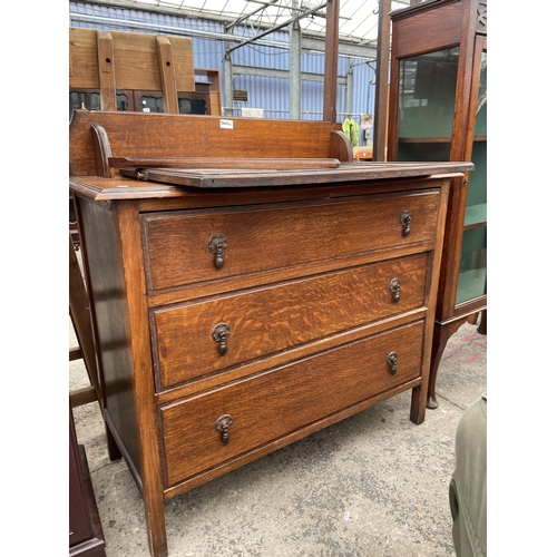 2745C - A MID 20TH CENTURY OAK DRESSING CHEST WITH THREE DRAWERS, 36