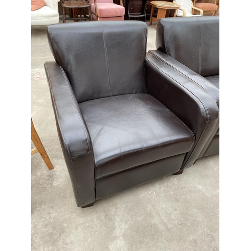 2947 - A BROWN LEATHER TWO SEATER SETTEE AND EASY CHAIR