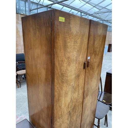 2951 - AN ART DECO WALNUT TWO DOOR WARDROBE, 33