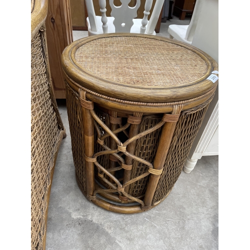 2959 - A WICKER AND BAMBOO CONSERVATORY CHAIR, GLASS TOP COFFEE TABLE