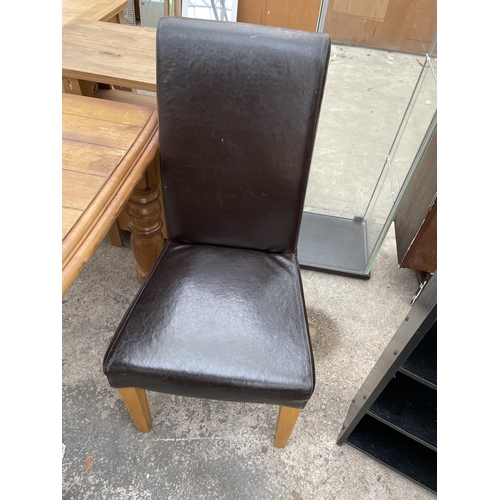 2964 - A BLACK ASH EFFECT BOOKCASE AND TWO FAUX LEATHER DINING CHAIRS