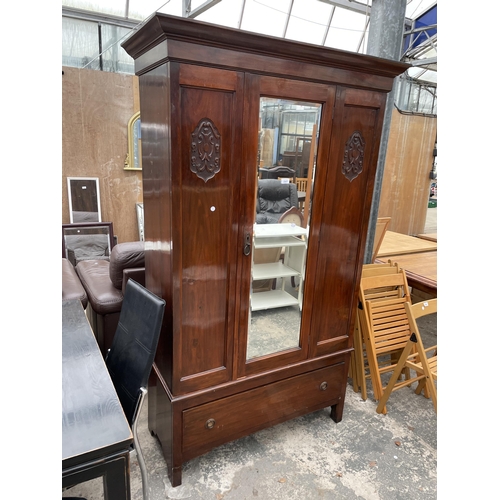 2967 - A LATE VICTORIAN MAHOGANY MIRROR-BACK WARDROBE WITH DRAWER TO BASE, 47