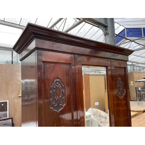 2967 - A LATE VICTORIAN MAHOGANY MIRROR-BACK WARDROBE WITH DRAWER TO BASE, 47