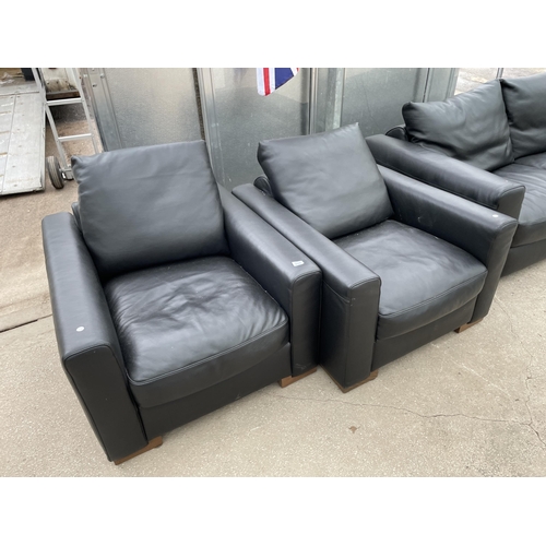 2968 - A NATUZZI BLACK LEATHER THREE PIECE SUITE