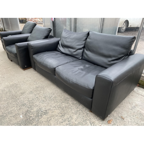 2968 - A NATUZZI BLACK LEATHER THREE PIECE SUITE