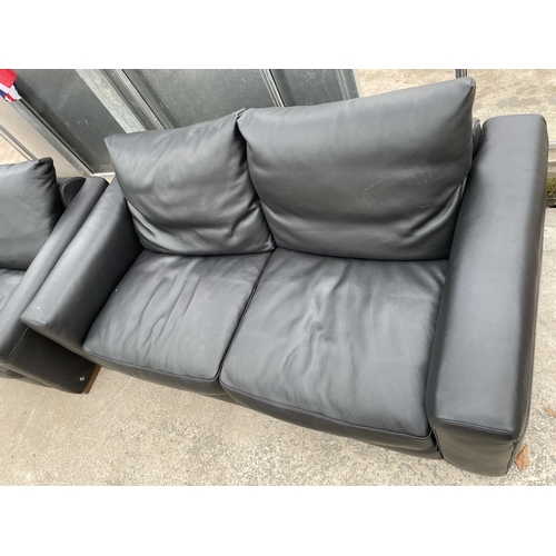 2968 - A NATUZZI BLACK LEATHER THREE PIECE SUITE