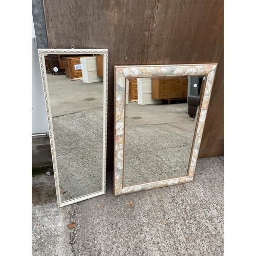 2971 - A BEVEL EDGE WALL MIRROR WITH FLORAL FRAME, 35