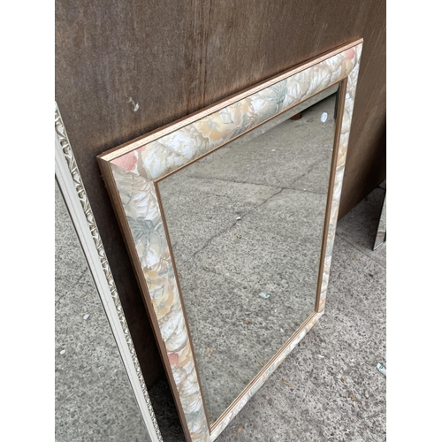 2971 - A BEVEL EDGE WALL MIRROR WITH FLORAL FRAME, 35