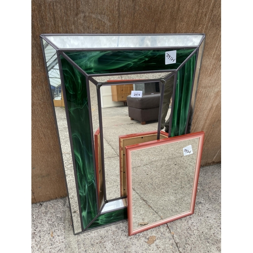 2974 - AN ART DECO STYLE WALL MIRROR WITH CANTED MIRRORED FRAME, 31