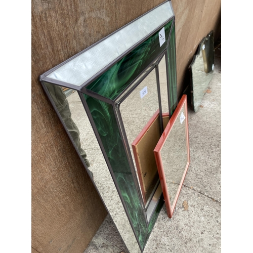 2974 - AN ART DECO STYLE WALL MIRROR WITH CANTED MIRRORED FRAME, 31