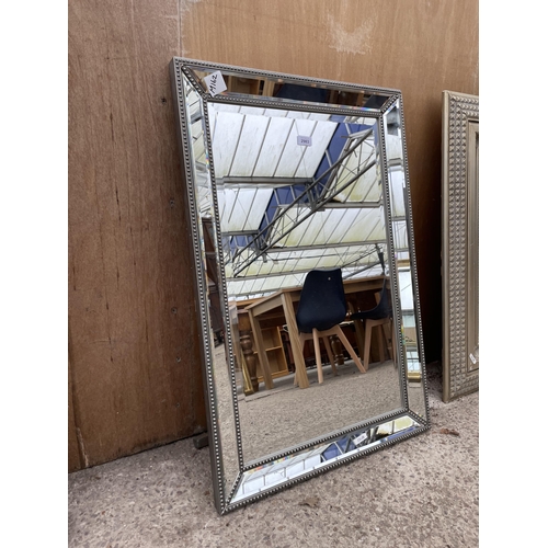 2983 - A SILVER BEADED BEVEL EDGE WALL MIRROR, 36