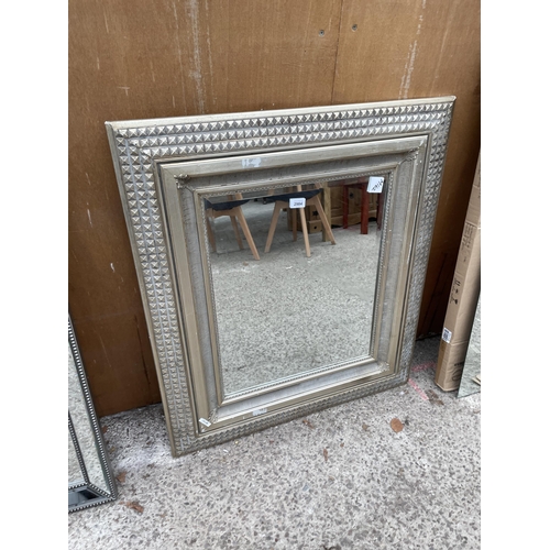 2984 - A SILVER TRIPLE EDGE WALL MIRROR WITH BEVEL EDGE, 36.5