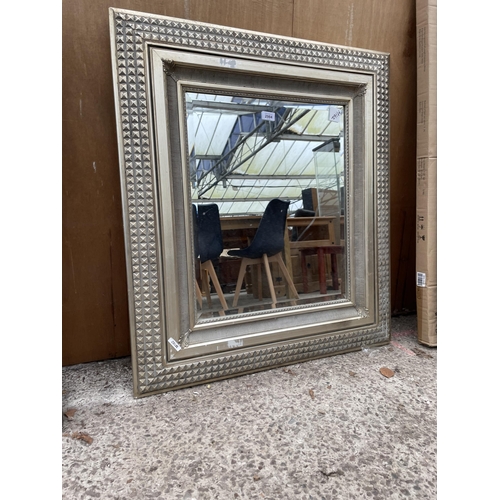 2984 - A SILVER TRIPLE EDGE WALL MIRROR WITH BEVEL EDGE, 36.5