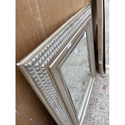 2984 - A SILVER TRIPLE EDGE WALL MIRROR WITH BEVEL EDGE, 36.5