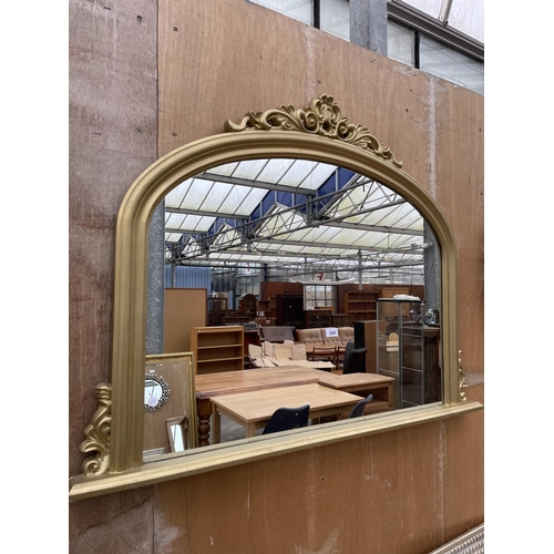 2985 - A VICTORIAN STYLE GOLD COLOURED OVERMANTEL MIRROR, 48