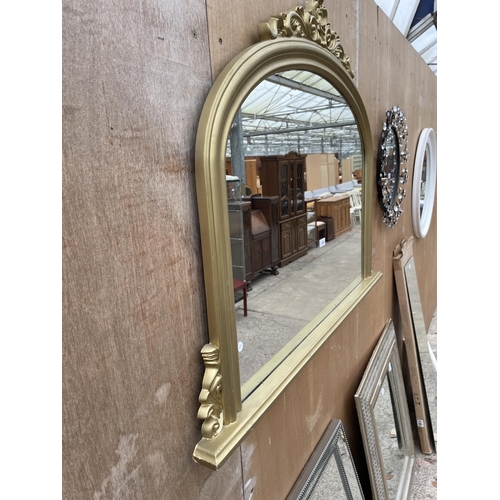 2985 - A VICTORIAN STYLE GOLD COLOURED OVERMANTEL MIRROR, 48