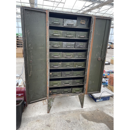 1858 - 24 DRAWER METAL CABINET 1930'S MILNER SAFE WITH BRASS HANDLES