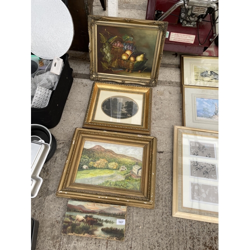 1937 - THREE GILT FRAMED PRINTS AND A CANVAS