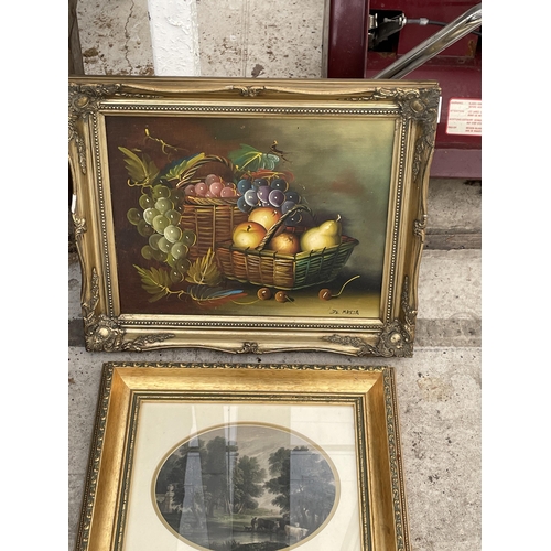 1937 - THREE GILT FRAMED PRINTS AND A CANVAS