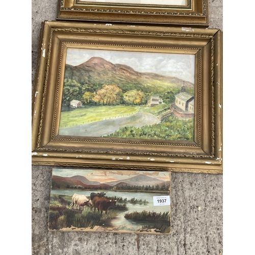 1937 - THREE GILT FRAMED PRINTS AND A CANVAS