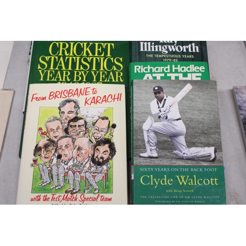 1036 - TWELVE CRICKETING THEMED BOOKS TO INCLUDE ENGLAND'S ASHES, RAY ILLINGWORTH, ETC