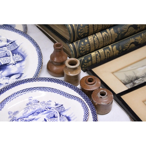 1044 - A QUANTITY OF THOMAS TILL AND SONS, BURSLEM, BLUE AND WHITE 'CLYDE' PATTERN PLATES AND A TUREEN PLUS... 