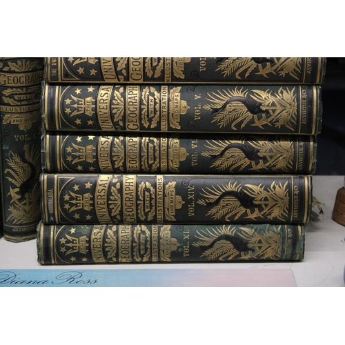 1045 - NINETEEN VINTAGE VOLUMES OF 'THE UNIVERSAL GEOGRAPHY' WITH ILLUSTRATIONS AND MAPS