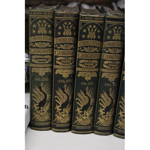 1045 - NINETEEN VINTAGE VOLUMES OF 'THE UNIVERSAL GEOGRAPHY' WITH ILLUSTRATIONS AND MAPS