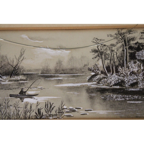 1046 - TWO 1925 CHARCOAL/PASTEL DRAWINGS OF LAKE SCENES, BOTH SIGNED E. C. W. (WADLOW) - 29CM X 19CM - GLAS... 