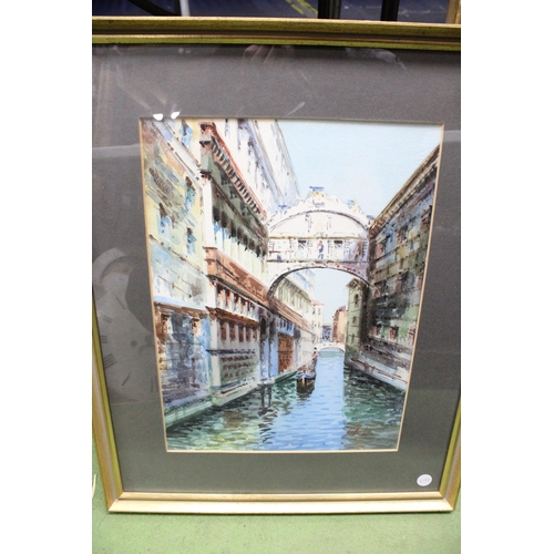 1052 - THREE FRAMED WATERCOLOURS, TWO OF VENICE