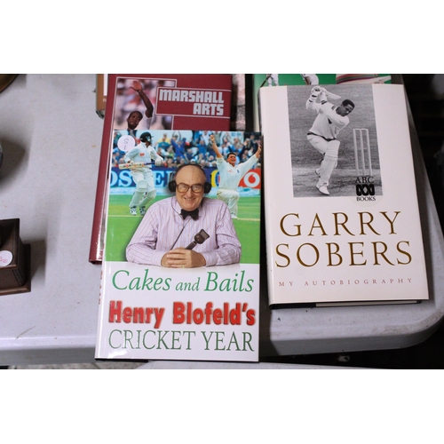 1054 - ELEVEN HARDBACK CRICKET BOOKS TO INCLUDE CAKES AND BAILS HENRY BLOFIELD'S CRICKET YEAR, GARRY SOBERS... 