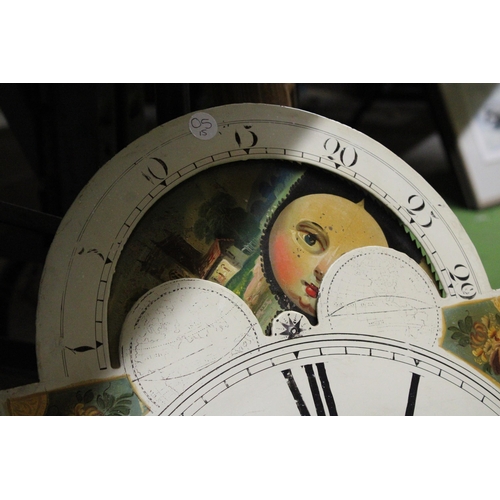 1090 - AN EARLY VICTORIAN HAND PAINTED METAL MOONFACE CLOCK DIAL WITH WORKINGS - 20