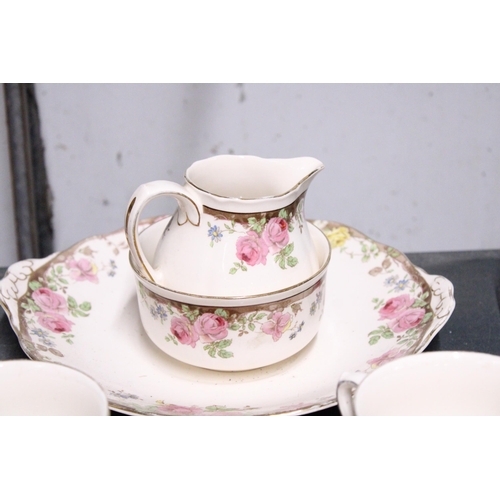 1147 - A ROYAL DOULTON VINTAGE 'ENGLISH ROSE PART TEASET TO INCLUDE A CAKE PLATE, SUGAR BOWL, CREAM JUG, CU... 