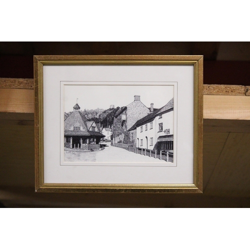 1150 - THREE FRAMED PRINTS OF VILLAGE SCENES AND A HARBOUR SCENE