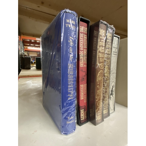 1203 - FIVE INDIVIDUALLY BOXED BOOKS TO INCLUDE A TREASURY OF MARK TWAIN, TREASURE ISLAND, KIDNAPPED,ETC, P... 