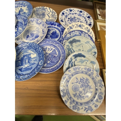 1209 - A LARGE QUANTITY OF BLUE AND WHITE VINTAGE PLATES TO INCLUDE BOOTHS, RILEY'S, WEDGWOOD, ETC