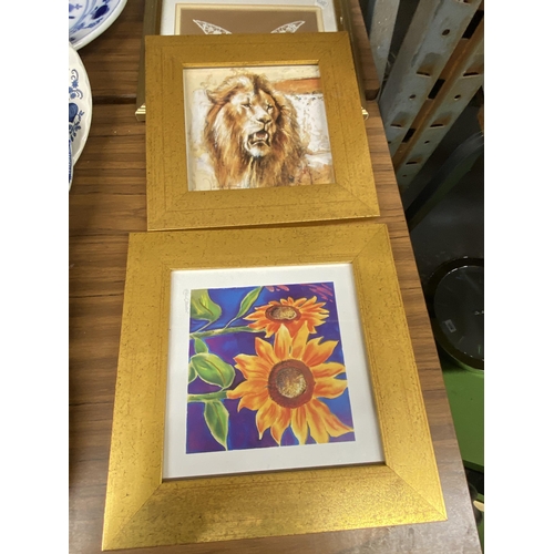 1210 - FIVE FRAMED PRINTS, ETC TO INCLUDE A LACE BUTTERFLY, LION, ETC