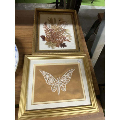 1210 - FIVE FRAMED PRINTS, ETC TO INCLUDE A LACE BUTTERFLY, LION, ETC