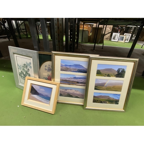 1217 - FIVE FRAMED PRINTS TO INCLUDE THREE PHOTOGRAPHIC IMAGES OF COUNTRY SCENES