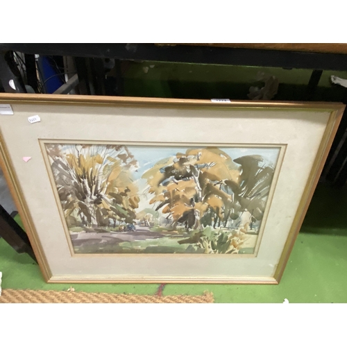 1224 - A LARGE FRAMED WATERCOLOUR OF A PARK SCENE