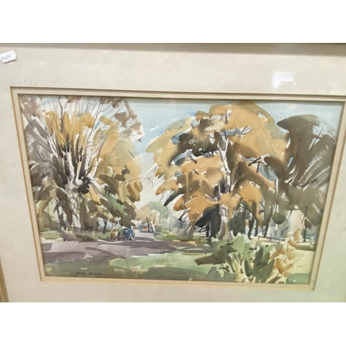 1224 - A LARGE FRAMED WATERCOLOUR OF A PARK SCENE