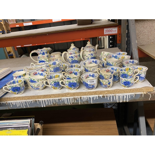 1236 - A LARGE QUANTITY OF MASON'S 'REGENCY' TEAWARE TO INCLUDE TEAPOTS, GINGER JAR, JUGS, CUPS, ETC