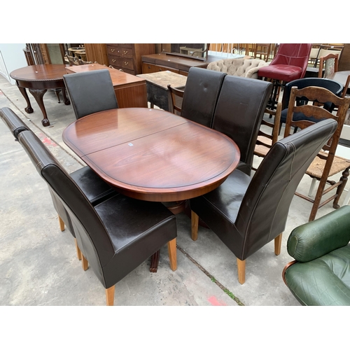 3026 - A MAHOGANY MEREDEW EXTENDING DINING TABLE AND SIX FAUX LEATHER DINING CHAIRS