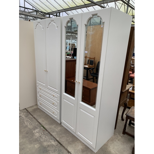 3031 - A WHITE TWO DOOR MIRROR WARDROBE, 34.5