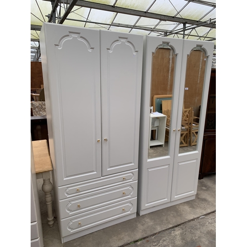 3031 - A WHITE TWO DOOR MIRROR WARDROBE, 34.5