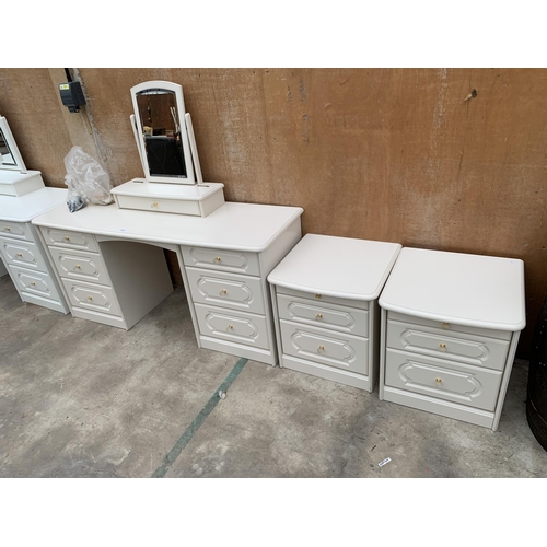 3035 - A WHITE DRESSING TABLE WITH PAIR OF LOCKERS