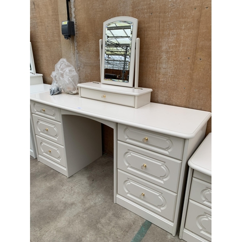 3035 - A WHITE DRESSING TABLE WITH PAIR OF LOCKERS