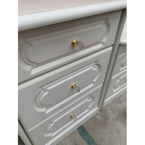 3035 - A WHITE DRESSING TABLE WITH PAIR OF LOCKERS